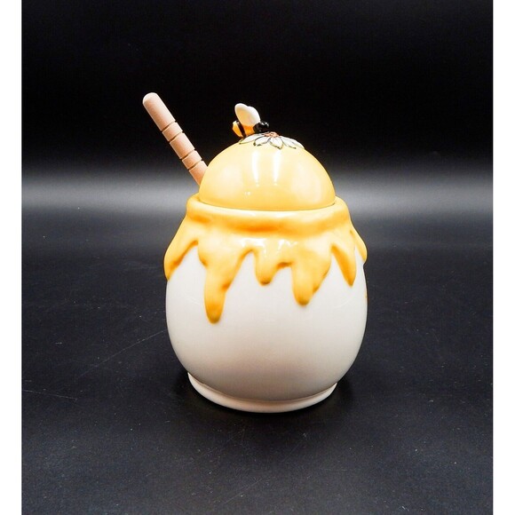 Blue Sky Clayworks Honey Pot Jar With Bee Lid & Wooden Dipper 2020 - Picture 3 of 8